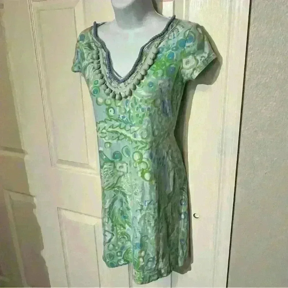 Lilly Pulitzer Womens Harper Any Fins Possible Pom Pom Accent Shift Dress XXS - Picture 12 of 15